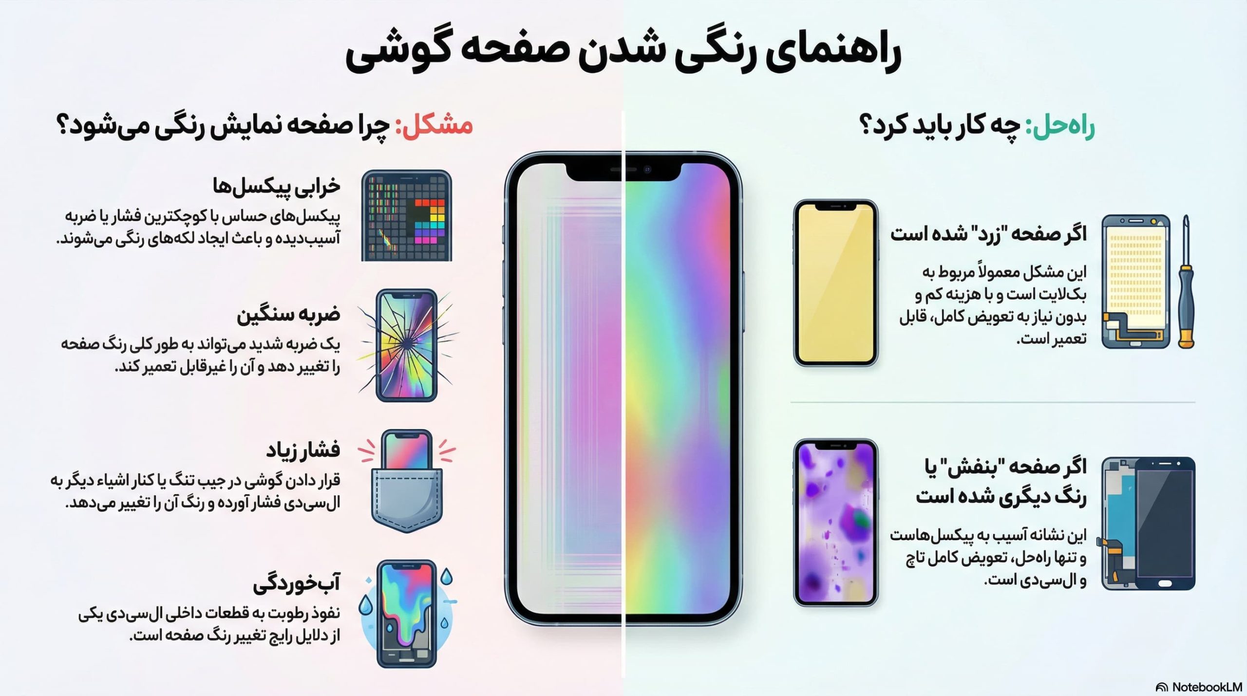 علت رنگی شدن صفحه گوشی